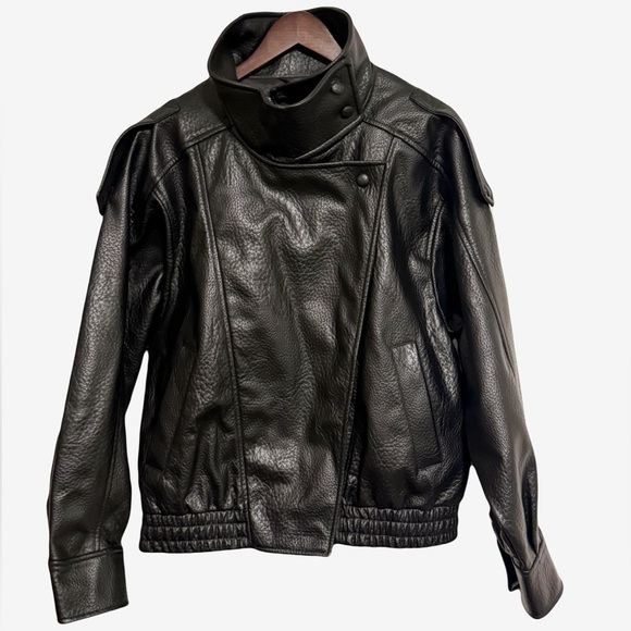 ZARA Funnel Neck Leather Jacket (M) - Picture 7 of 11